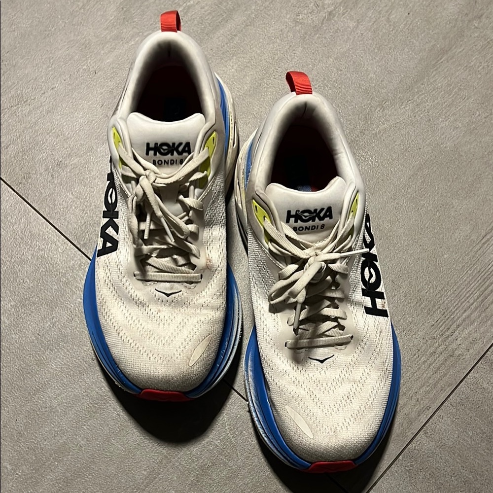 Hoka White and Blue Athletic Shoes with Modern Design